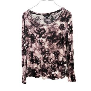 Simply Vera Wang Womens Small Purple Floral Long Sleeve Rayon Top Scoop Neck
